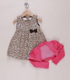 Vestido oncinha marrom e bege com bolero pink