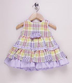 Vestido xadrez amarelo e lilás