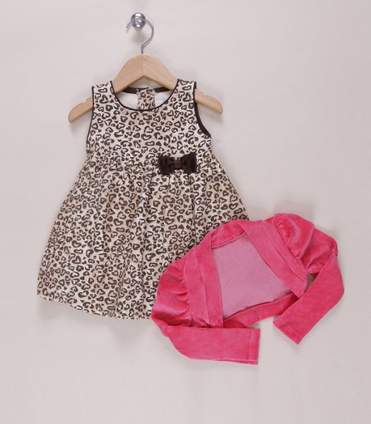 Vestido oncinha marrom e bege com bolero pink