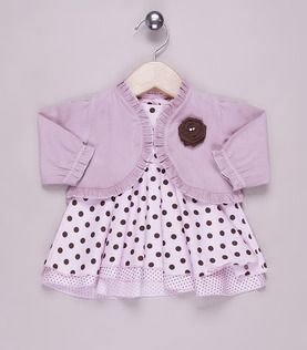Vestido poá rosa e marrom com bolero